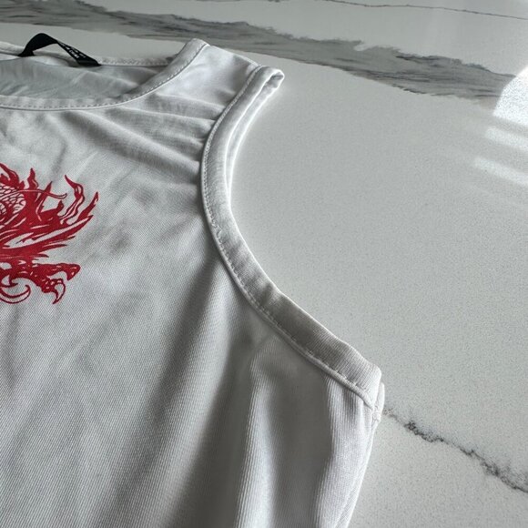 SHEIN | Cropped Tank Top | Small | White/Red - Dragon print | Stretch Cotton - Picture 3 of 13
